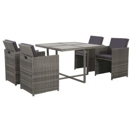 5 Piece Patio Dining Set with Cushions Poly Rattan Gray